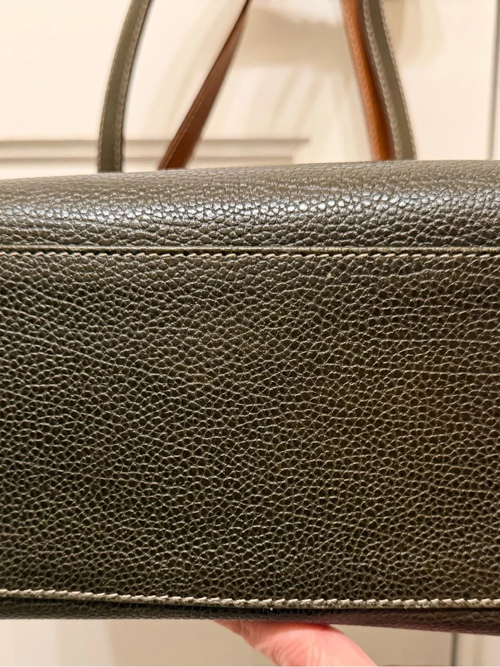 Kate Spade Made In Italy Olive Green Structured Leather Shoulder Bag